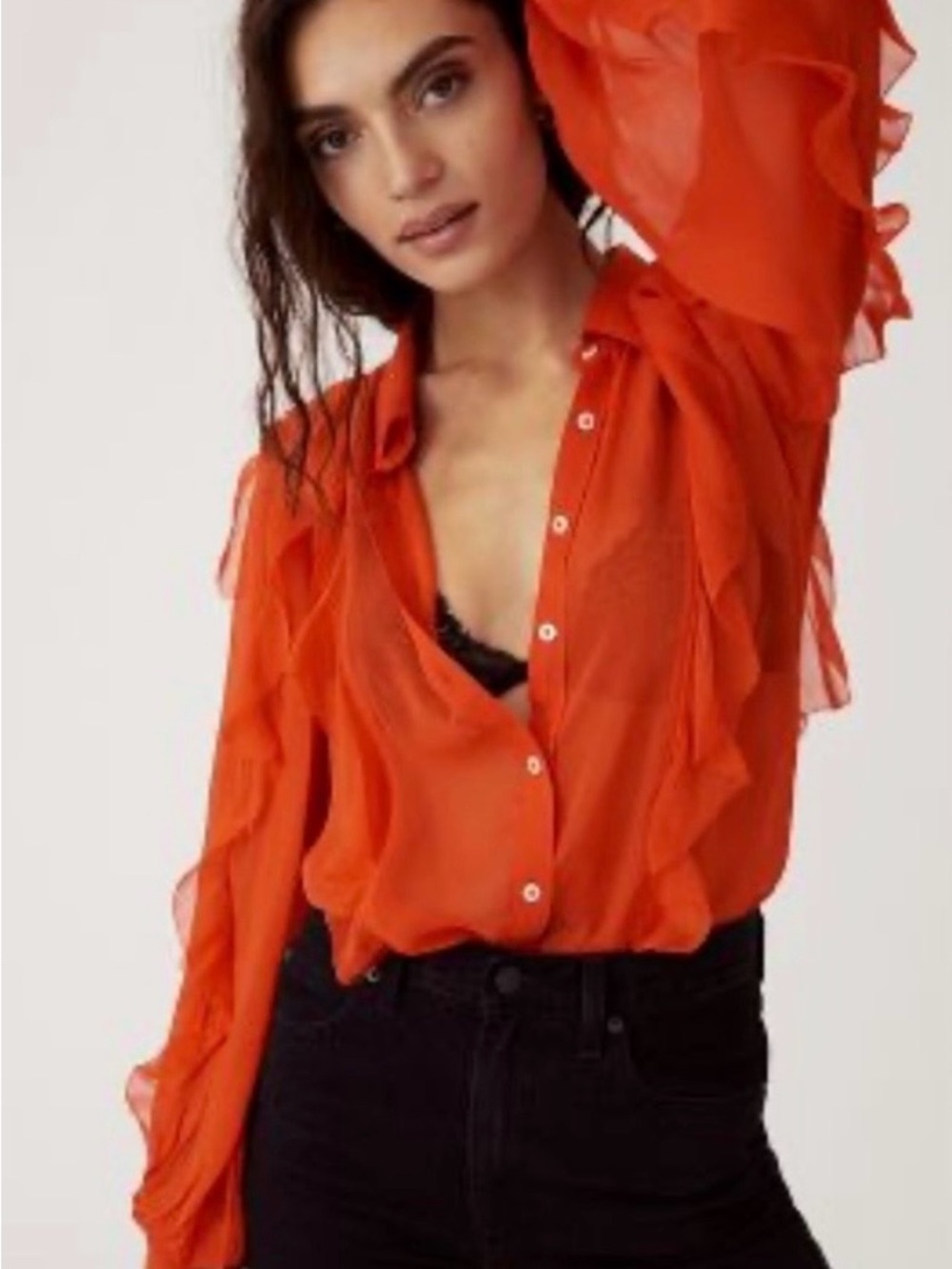 Maeve Red Ruffle Button-Front Blouse - Picture 10 of 10